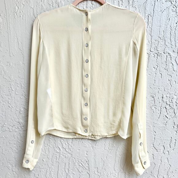 Rag & Bone Long Sleeve Pleated Front Crew Neck Blouse Cream Women's Size XS - Picture 4 of 4